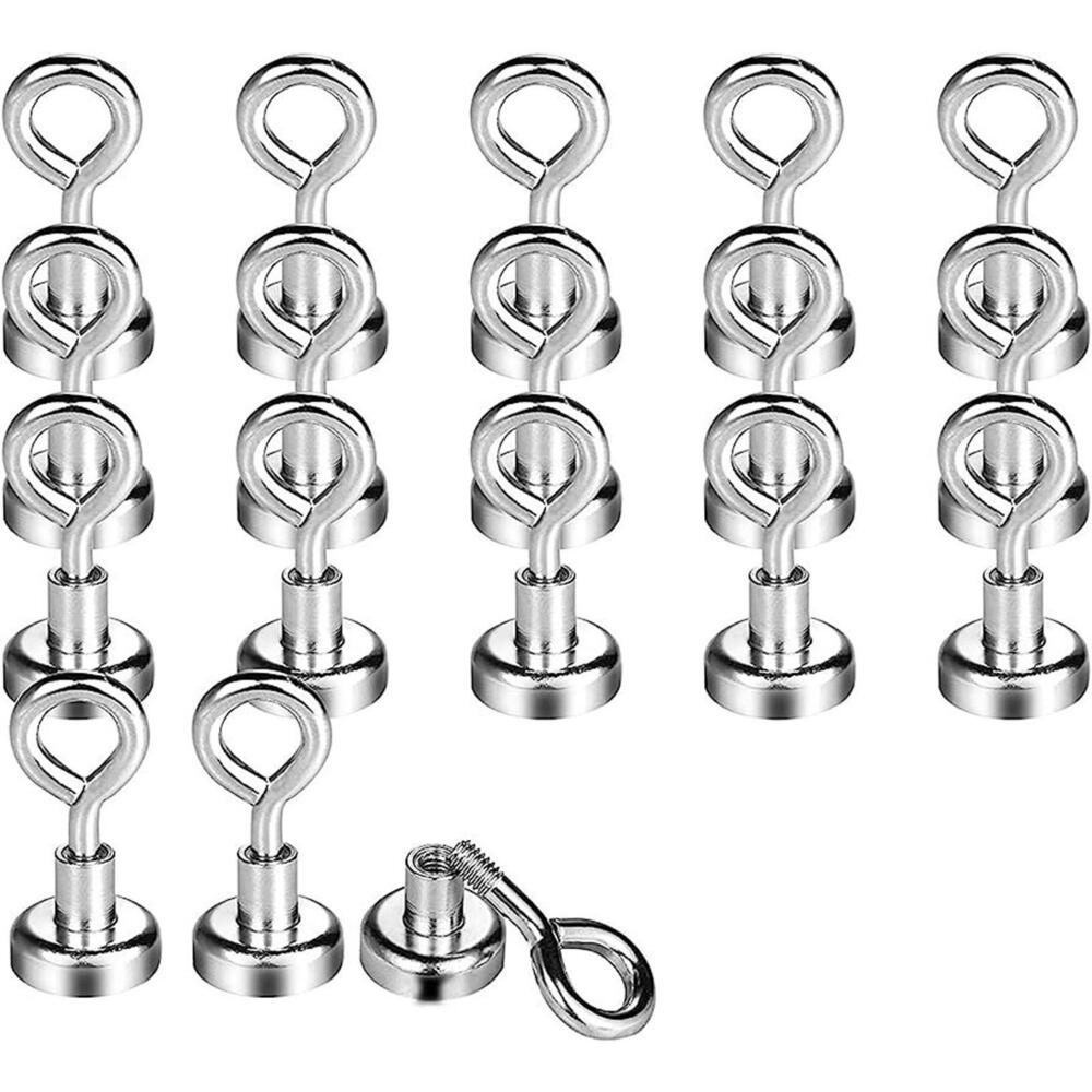 Wukong 18-Piece 16mm Magnetic Hooks Set - Heavy Duty, Silver